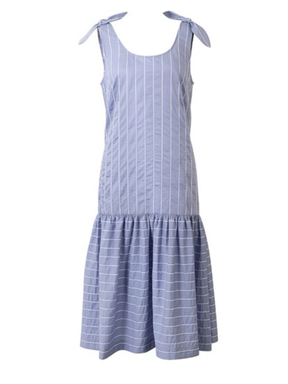 Striped Tie-Shoulder Midi Dress in Light Blue